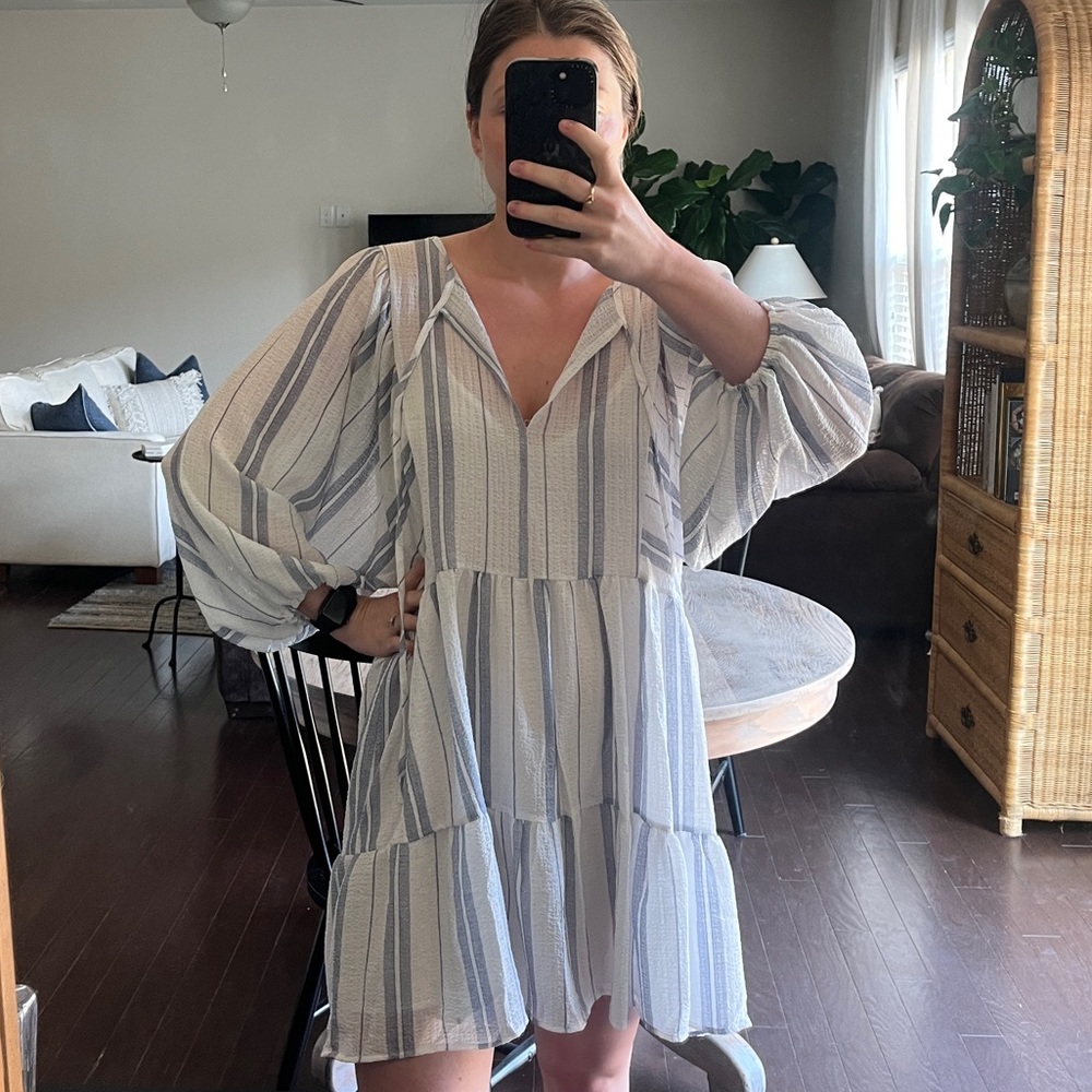 Red Dress flowy striped bat wing dress